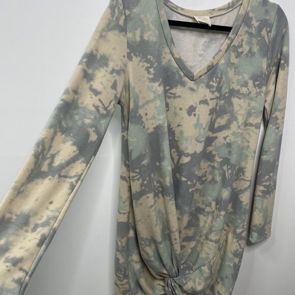 FANTASTIC FAWN V Neck Camo Tie Dye Sweatshirt Dress Tunic Pastel Boho Women M - Picture 3 of 10